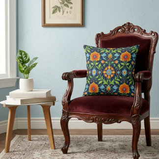 Almofada William Morris Inspired Pattern Orange Blue Flower