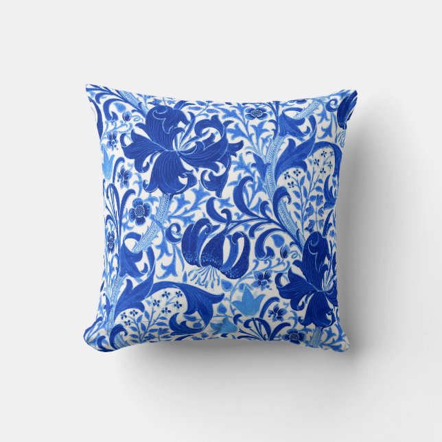 Almofada William Morris Iris e Lily, Cobalt Blue (Frente)