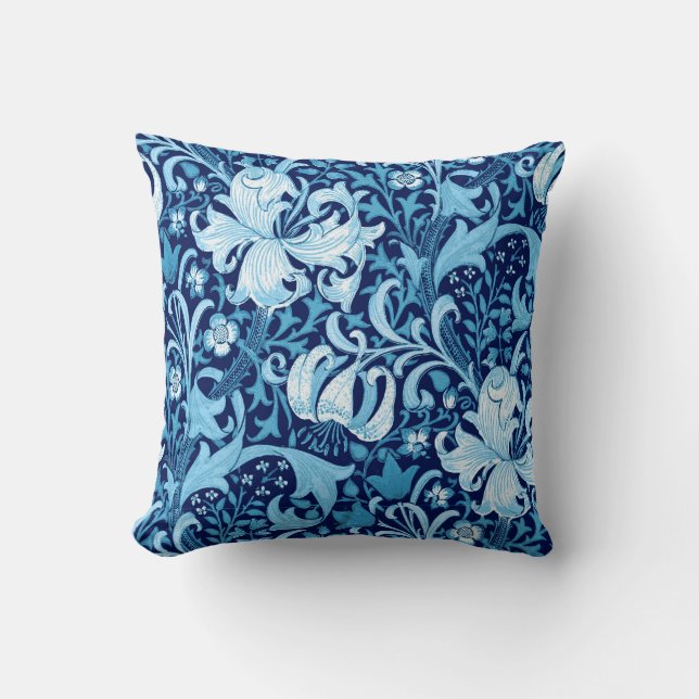 Almofada William Morris Iris e Lily, Indigo Blue (Frente)