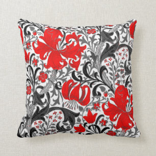 Almofada William Morris Iris e Lily, Preto, Branco e Vermel