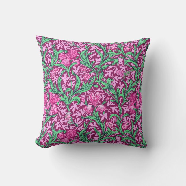 Almofada William Morris Irises, Fuchsia Pink e Wine (Frente)