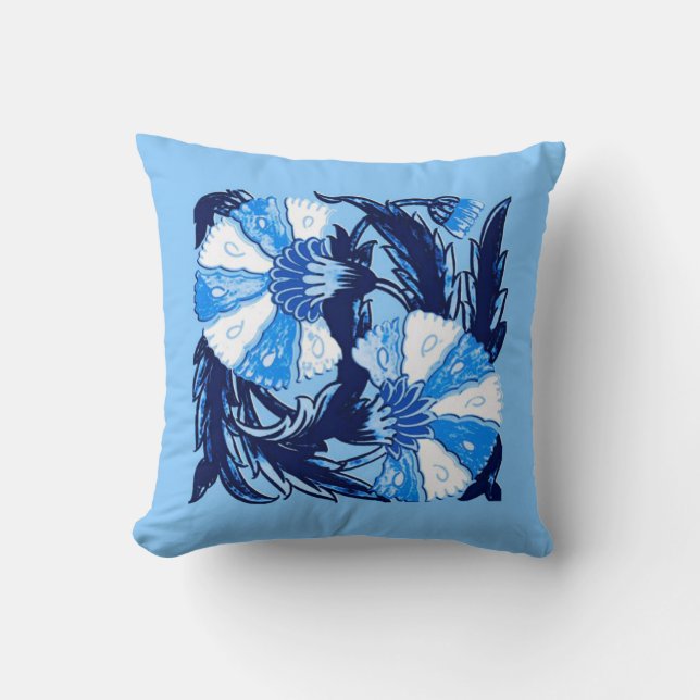 Almofada William Morris Jacobeano, Azul Marinho e Azul Clar (Frente)