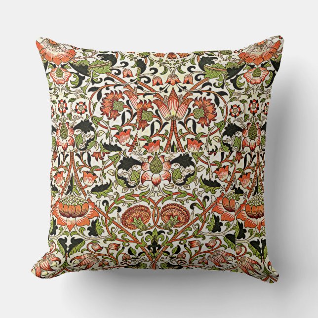 Almofada William Morris Lodden Flowers Foliage Verde Rosa (Frente)