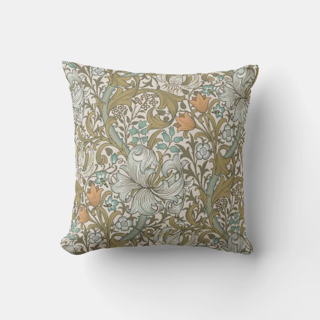 Almofada William Morris Ouro Lily Blue Dourado Classic (Frente)