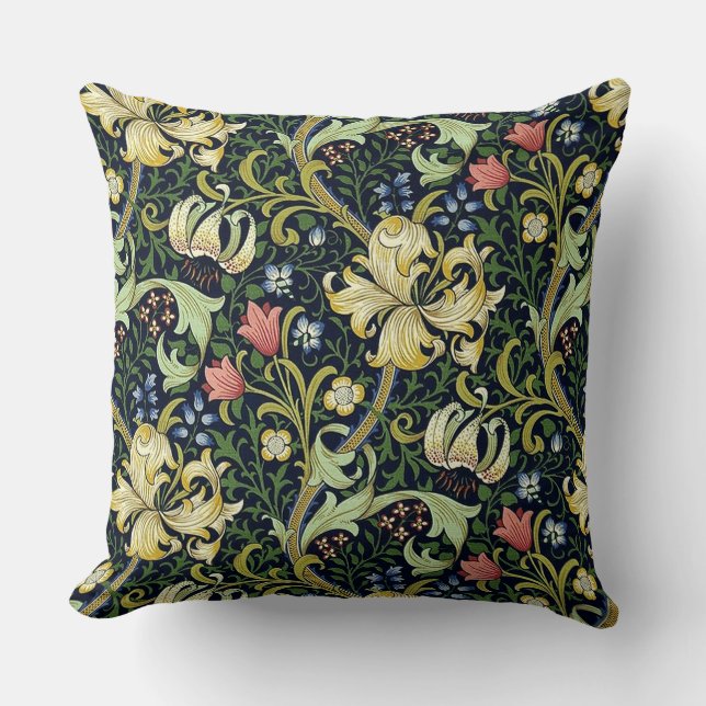 Almofada William Morris Ouro Lily Floral Patterno (Frente)