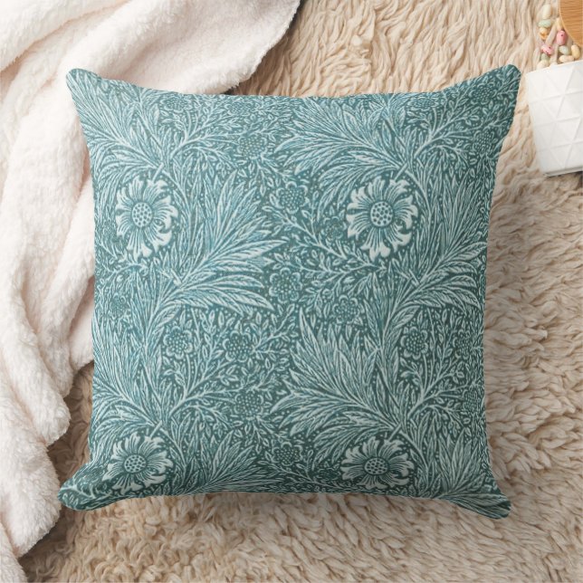 Almofada William Morris, padrão floral teal, redesenhado, c (Cobertor)