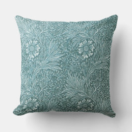 Almofada William Morris, padrão floral teal, redesenhado, c