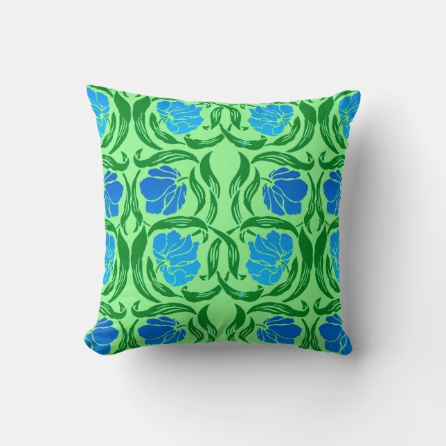 Almofada William Morris Pimpernel, Azul e Verde Lima (Frente)