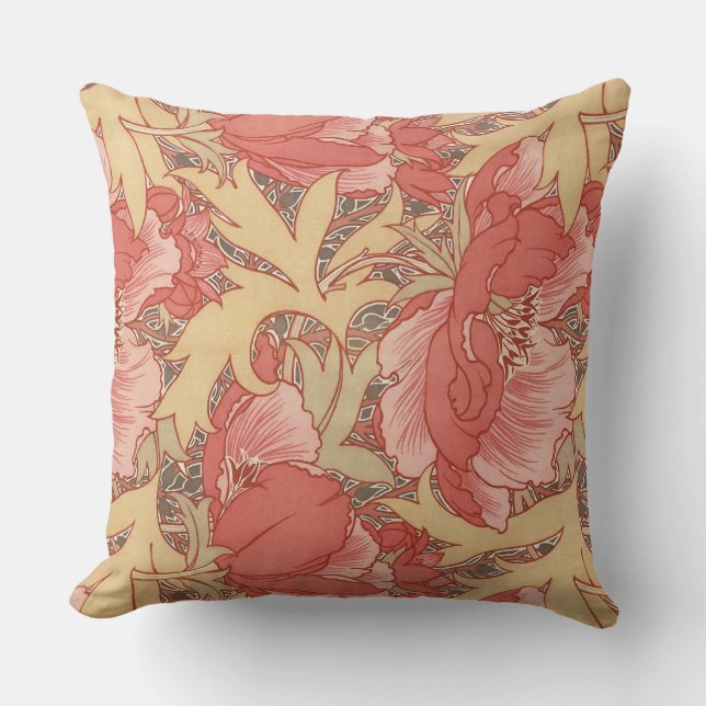 Almofada William Morris Poppies Floral Art Nouveau Pattern (Frente)