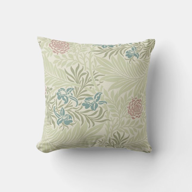 Almofada William Morris Teal Blue & Pink Larkspur Pattern (Frente)