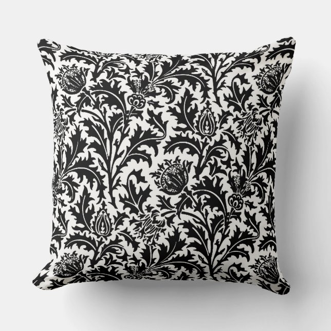 Almofada William Morris Thistle Damask, Preto a Branco (Frente)
