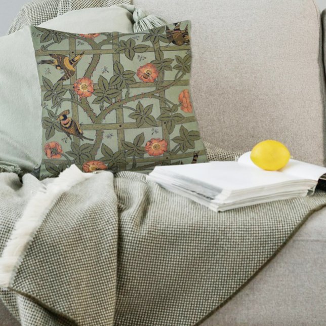 Almofada William Morris Trellis Wallpaper Art (Example of William Morris Trellis  pillowin a room setting)