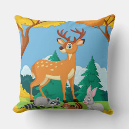 Almofada Willife Raccoon Chipmunk Rabbit Deer Fall Landsca
