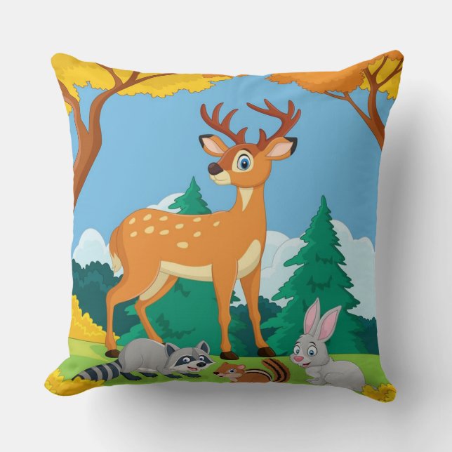 Almofada Willife Raccoon Chipmunk Rabbit Deer Fall Landsca (Frente)