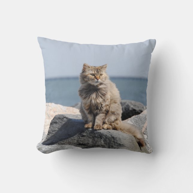 Almofada Windswept Cat by the Sea Cute Photo (Frente)