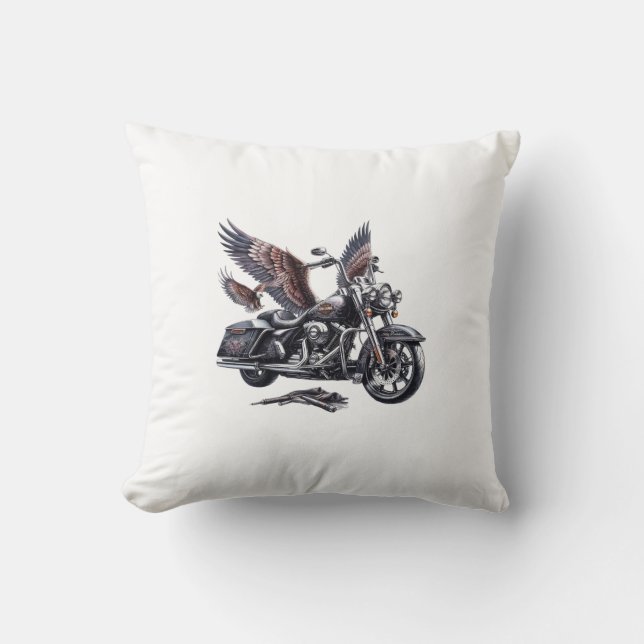 Almofada Winged Harley-Davidson Motorcycle Watercolor Illus (Frente)