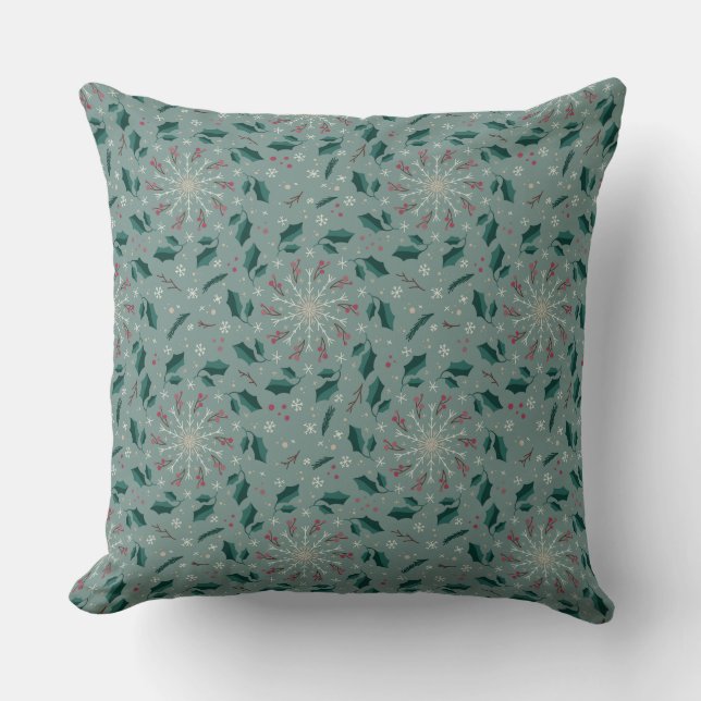 Almofada Winter Botanical Snowflake Throw Pillow (Frente)