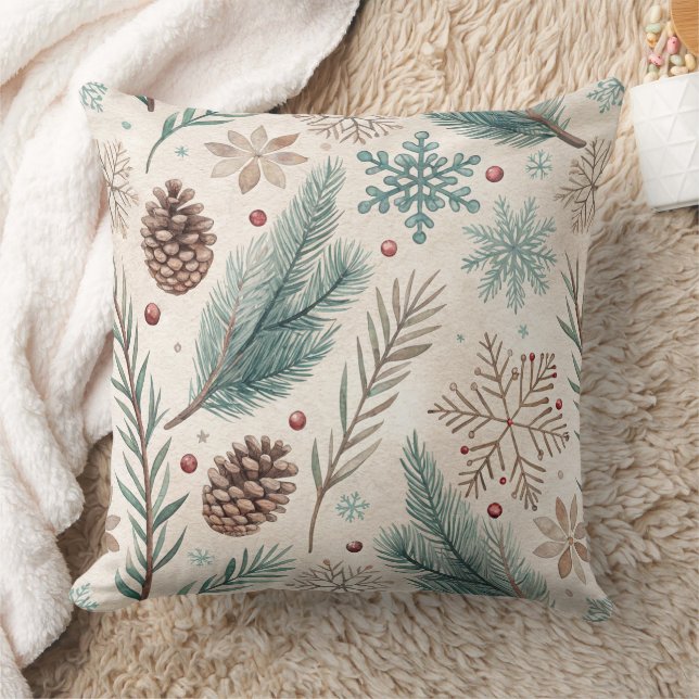 Almofada Winter Botanicals & Snowflakes - Rustic Holiday 1 (Cobertor)