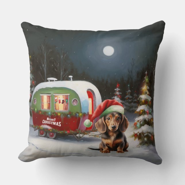 Almofada Winter Dachshund Caravan Christmas Adventure (Frente)