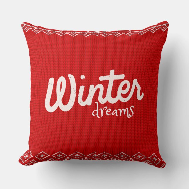 Almofada Winter Dreams Knitted Pattern – Cozy Red Holiday D (Frente)