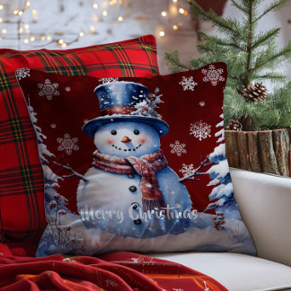 Almofada Winter Forest Snowman Natal | Vermelha