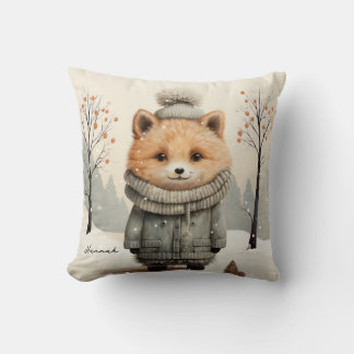 Almofada Winter Fox Throw Pillow Customized with Name
