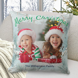 Almofada Winter Frost Custom Photo Christmas Throw Pillow
