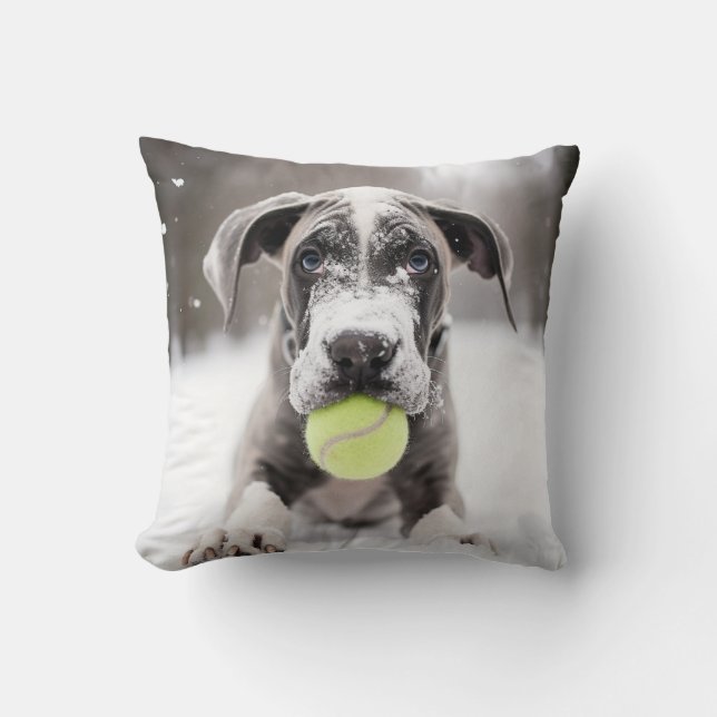 Almofada 🐕 Winter Great Dane cachorrinho com 🎾 bolas de t (Frente)