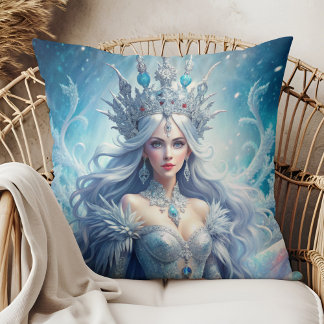 Almofada Winter Ice Queen Fantasy Art Throw Pillow