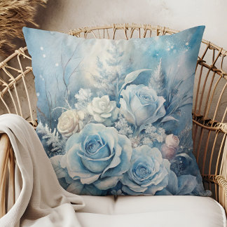 Almofada Winter Magic Blue Rose Floral Pillow