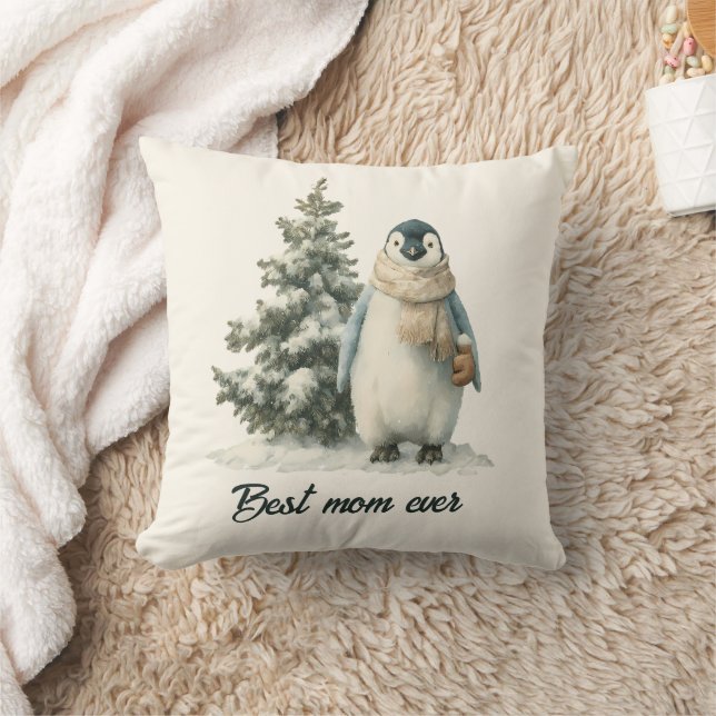 Almofada Winter Penguin “Best Mom Ever” Design (Cobertor)