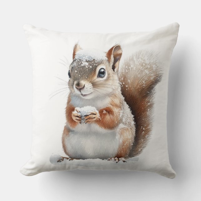 Almofada Winter Snow Squirrel Throw Pillow (Frente)