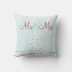 Almofada Winter Trees Snowflakes Mr & Mrs Wedding Memento