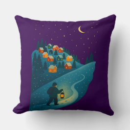 Almofada Winter Village Lantern Walk Night Scene Throw Pill