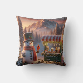 Almofada Winter Wonderland Snowman's Hot Chocolate Cart