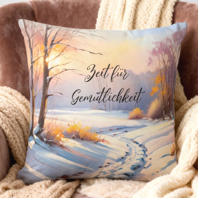Almofada Winterlandschaft im Morgenlicht | (personalisierbares Kissen mit einer Winterlandschaft im Morgenlicht)