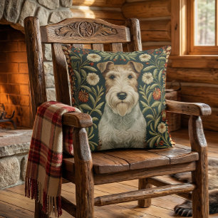 Almofada Wire Fox Terrier em estilo floral William Morris