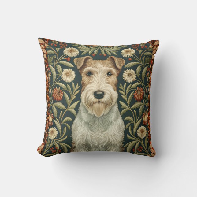 Almofada Wire Fox Terrier in William Morris Floral Style (Frente)