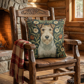 Almofada Wire Fox Terrier in William Morris Floral Style