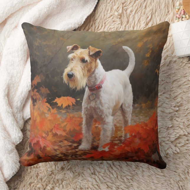 Almofada Wirefox Terrier no Outono Folhas Caídas Inspiram  (Cobertor)