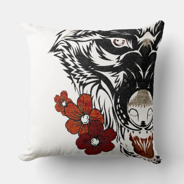 Almofada Wolf Flower Tatoo Vintage (Frente)