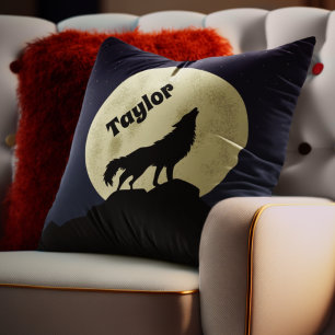 Almofada Wolf Howling personalizado na ilustração da lua