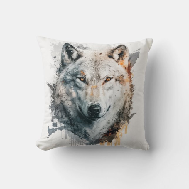 Almofada Wolf Portrait Animal Painting Willife Outdoor (Frente)