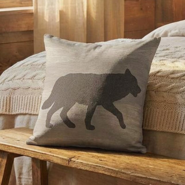 Almofada Wolf Silhouette Reversible Throw Pillow (reversible wolf silhouette mountain cabin throw pillow
)