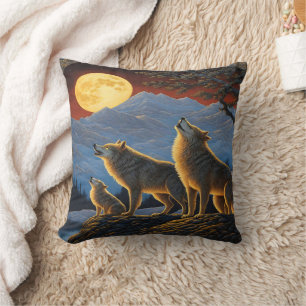 Almofada Wolves Howling em lua cheia