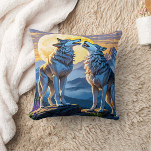 Almofada Wolves Howling Sob Lua Completa