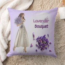 Woman with Lavender Bouquet Throw Pillow