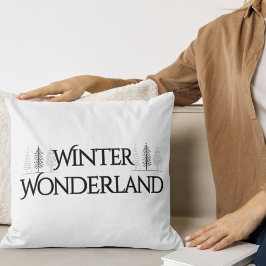 Almofada Wonderland de inverno - Texto Elegante e Pinheiros