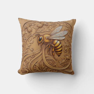 Almofada Wood carving effect Throw Cushion big bee
