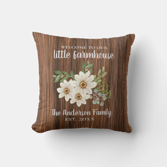 Almofada Wood Daisy Family Name Est.Wedding Farmhouse  (Frente)